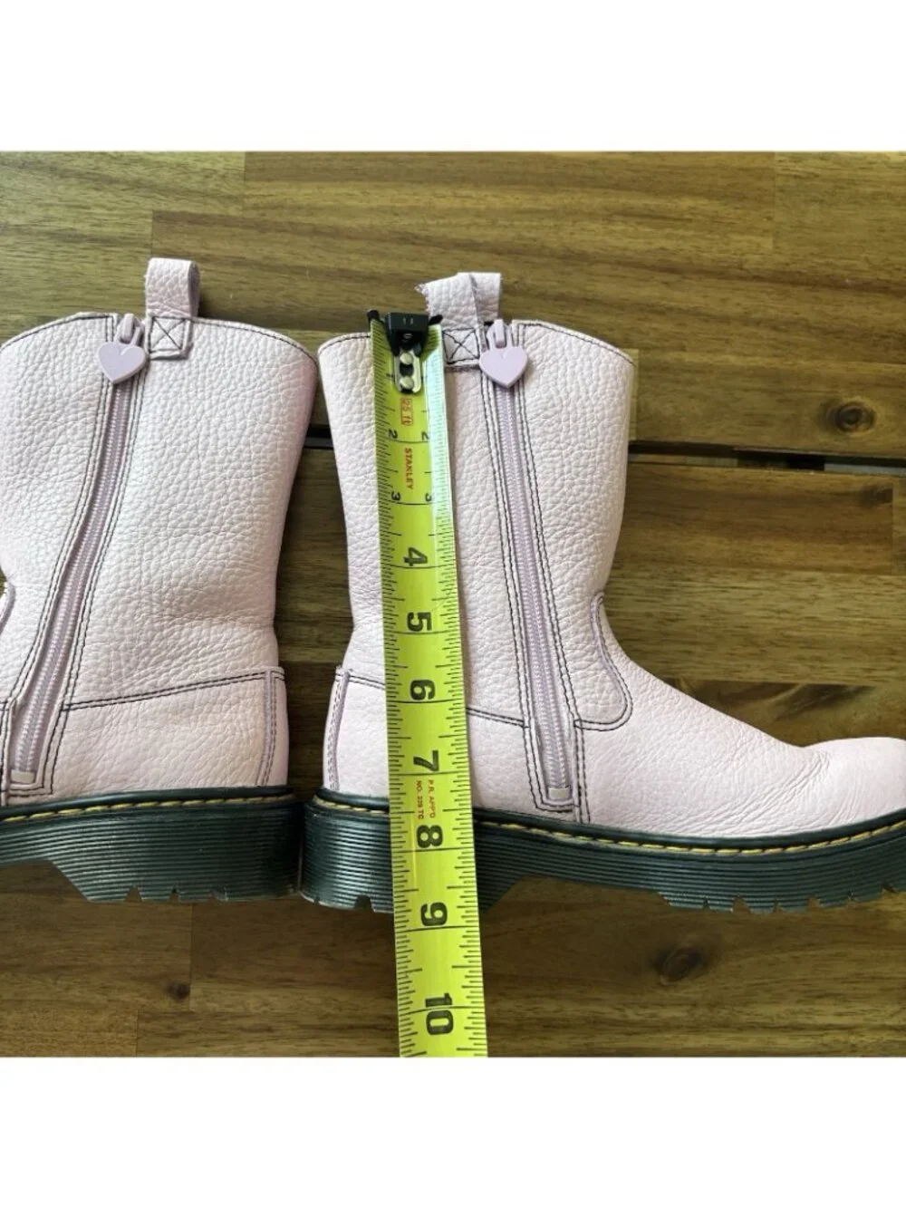 Dr Doc Martens GIRL Western Boots Cowboy Pink Leather Bex Heart Size 3 US Zipper